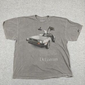 DMC DeLorean Shirt Mens 2XL Gray Sports Car Graphic Tee Retro Style Tagless Soft